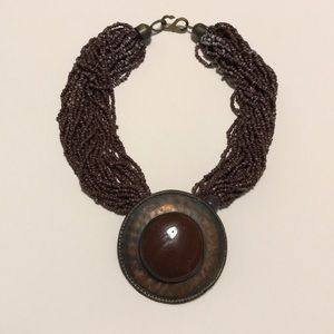 Indian Bronze Brown Metal and Bead Necklace